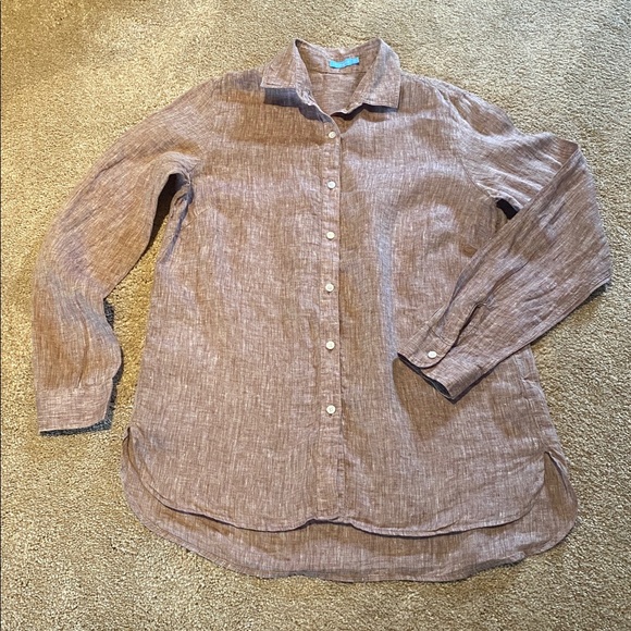 J McLaughlin Linen Button Down Shirt Cafe Latte Size XS - Picture 1 of 10